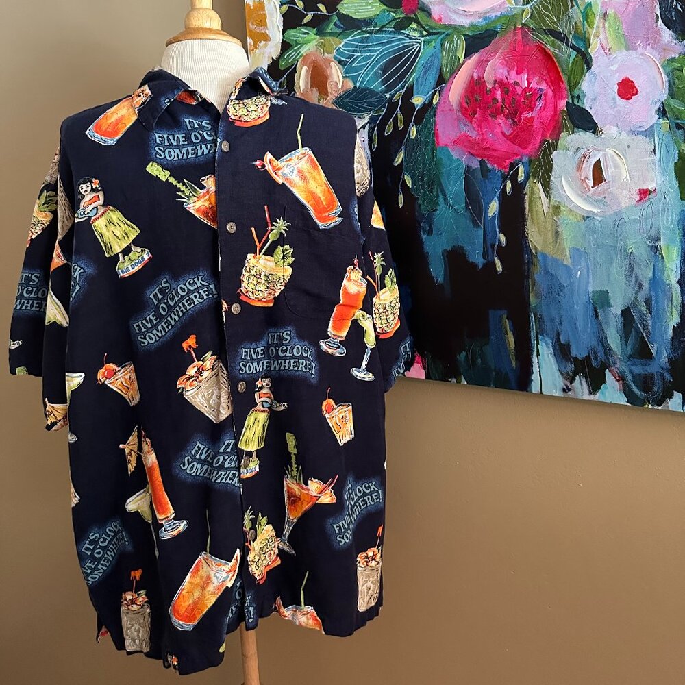 Authentic Big Dogs "It's Five O'Clock Somewhere" Hawaiian Shirt Size Large